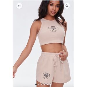 NWOT Tennis Club Graphic Crop Top Set